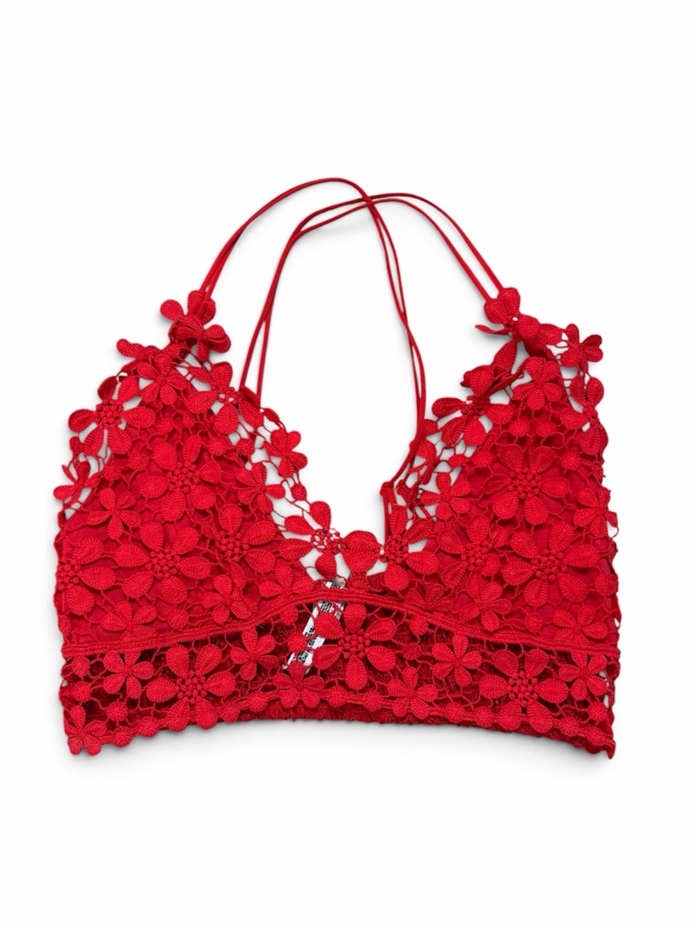 Free People Intimately Red Floral Lace Strappy Longline Bralette Size Small